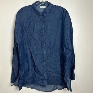 Selected Femme Oversized Loose Fit Denim Drop Shoulder Button Up Shirt Top